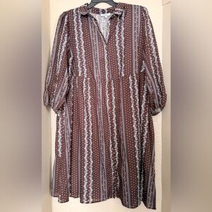 Polagram Brown and White Striped Long Sleeve Dress